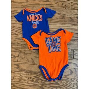 Lot Of 2 New York Knicks Infant 24 Month NBA Game Time Blue and Orange Bodysuit